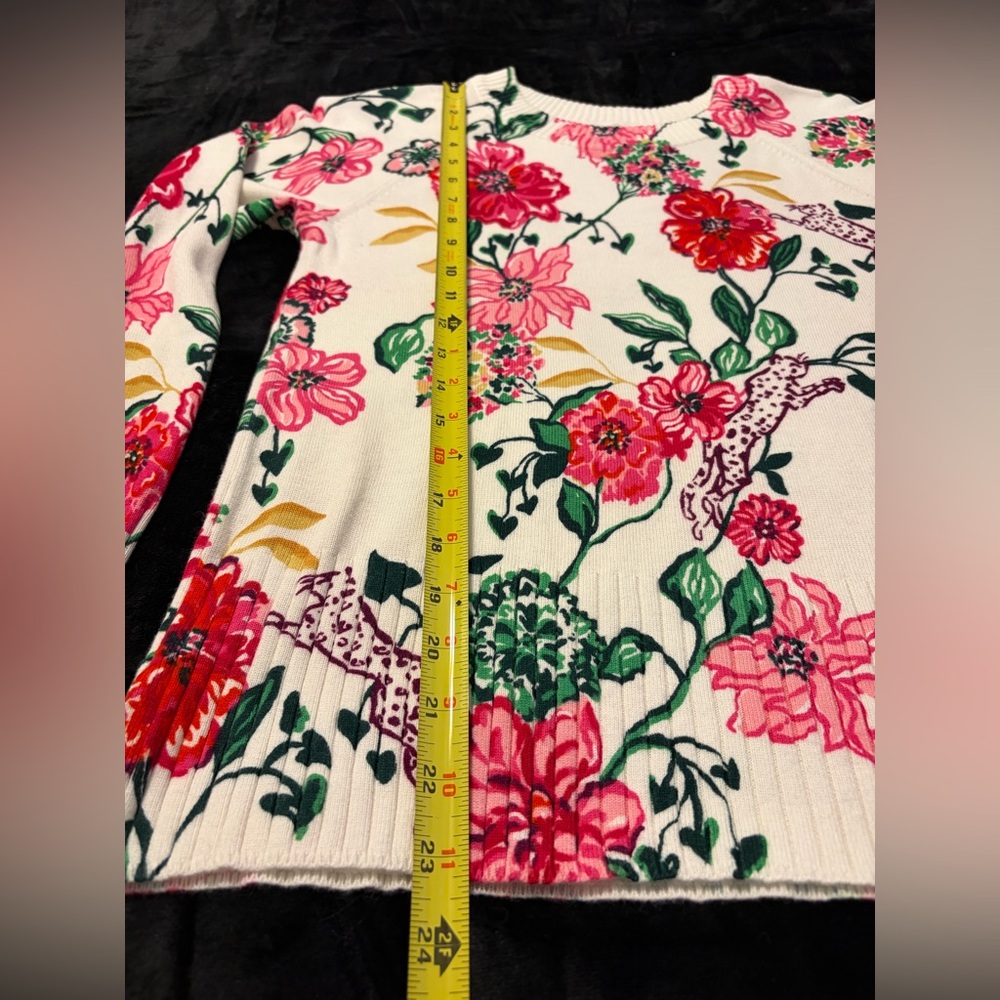 Lilly Pulitzer Lightweight Print Crew Neck Sweater XS Cotton Blend White Red - Picture 4 of 5